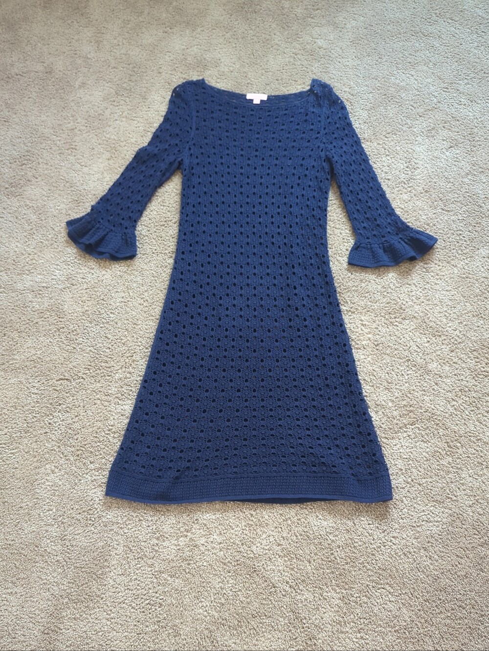 Lilly Pulitzer Swim Cover up Crochet Dress Bell Sleeve Navy Open Knit Small